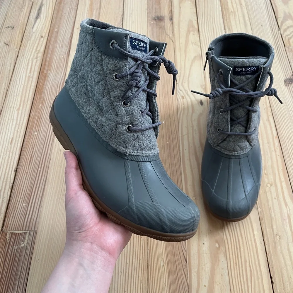 Sperry Womens Saltwater Quilted Wool‎ Waterproof Duck Boots Grey STS83678 Size 9
